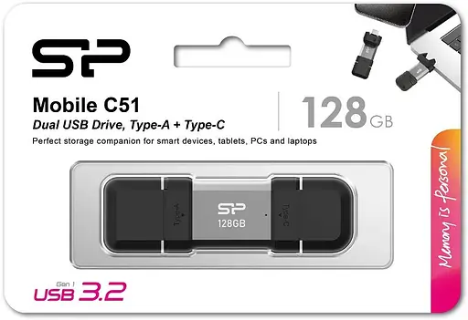 Флеш накопичувач 2-в-1 SILICON POWER Mobile C51 128 ГБ - usb3.2 + TypeC - фото 3