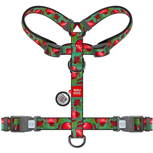 Шлея для собак Waudog анатомічна H-подібна Nylon з QR-паспортом Гранати L 2.5х51-85 см - фото 2