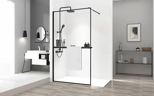 Душевая стенка Rea Bler 70 black с полкой Evo REA-K7636+HOM-00652, прозрачный, черный матовый - фото 2