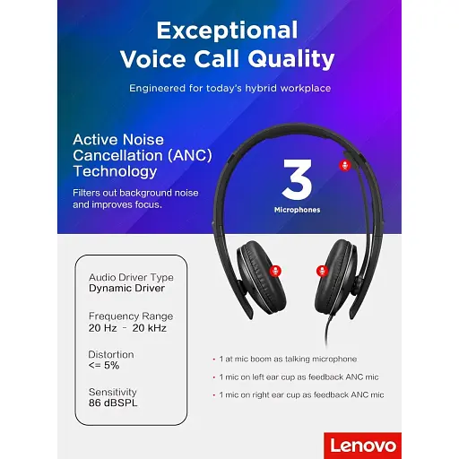 Гарнітура Lenovo Wired ANC Headset Gen 2 Teams - фото 5