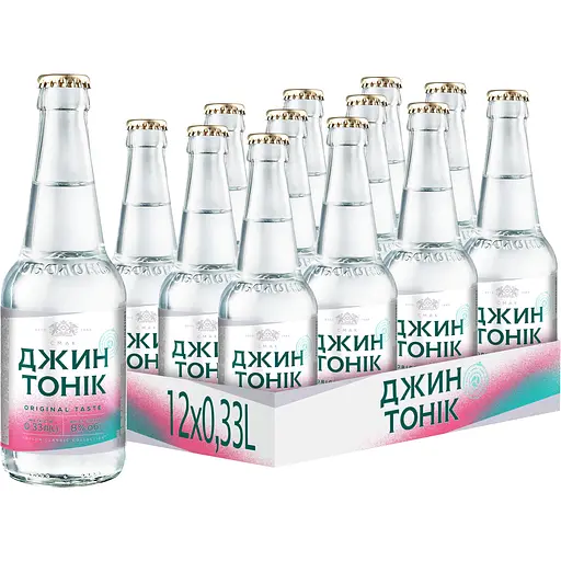Упаковка напитка слабоалкогольного Оболонь Джин Тоник 8% 3.96 л (0.33 л х 12 шт.)