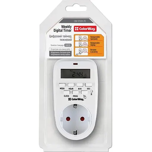 Таймер-розетка СolorWay 16A 3680W електронний тижневий 7D (CW-STE01-7D) - фото 3