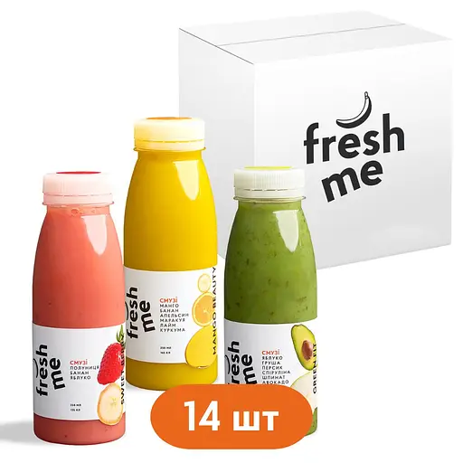 Смузі FreshMe Triple Treat Манго, Шпинат і Полуниця Набір 250 мл х 14 шт