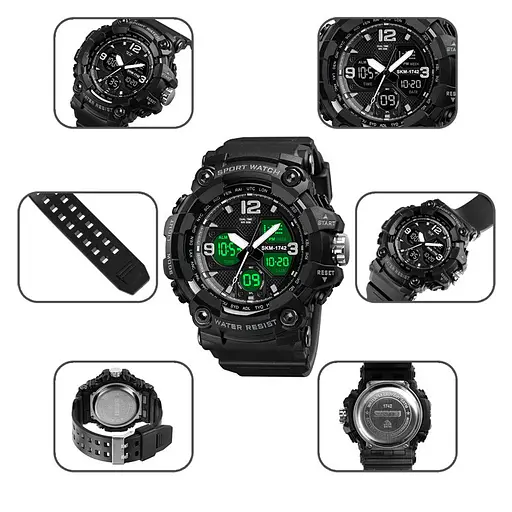 Мужские спортивные наручные часы Skmei 1742 Hamlet (Черные) - фото 9