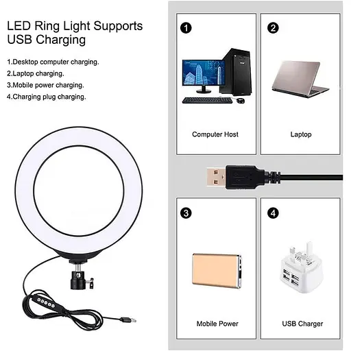 Кільцева USB RGBW LED лампа Puluz PKT3047B 6.2"+ настільне кріплення - фото 2