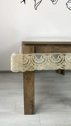 Силіконова скатертина прямокутна з мереживом Арка 15 см 190х110 см Бежевий - фото 5