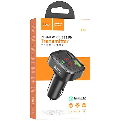 АЗП FM модулятор Hoco E59 Promise 18W (2USB-A) Чорний - фото 5