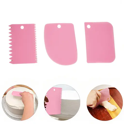Набор кондитерских шпателей скребков для моделирования мастики и украшения тортов, кексов (3 штуки), Kitchen Master Розовый 84882 - фото 1