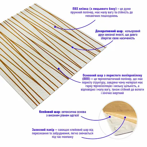 Самоклеящаяся 3D панель 700х700х5мм Золотые ленты (440) SW-00001184 - фото 2