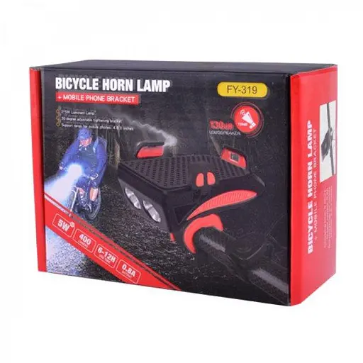 Велосипедный фонарь фара FY-319 2хL2 + звонок + держатель + microUSB + Power Bank (6 режимов звонка) - фото 4