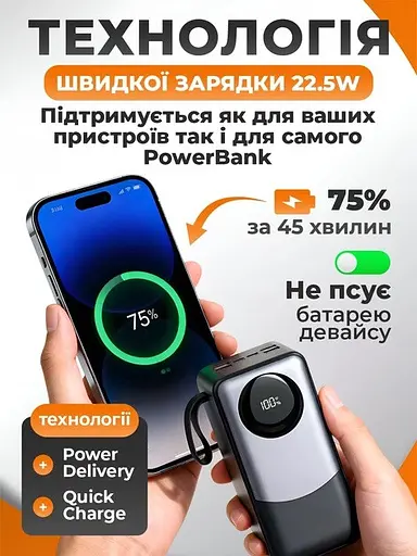 Портативное зарядное устройство для Power Bank KPG-502X 50000 mAh павербанк с дисплеем Черный/Серый - фото 9
