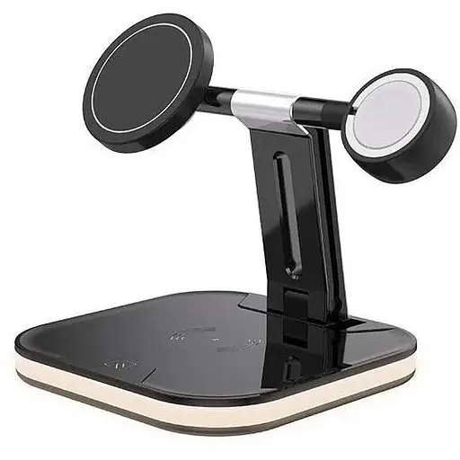 Бездротова зарядна підставка 3-in-1 LED Magnetic wireless charger JYD-WC101 чорна - фото 1