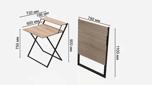 Стол трансформер Компакт 4 750x790x720 Черный металл ДСП Дуб Сонома 16 мм FRD-104693 - фото 4