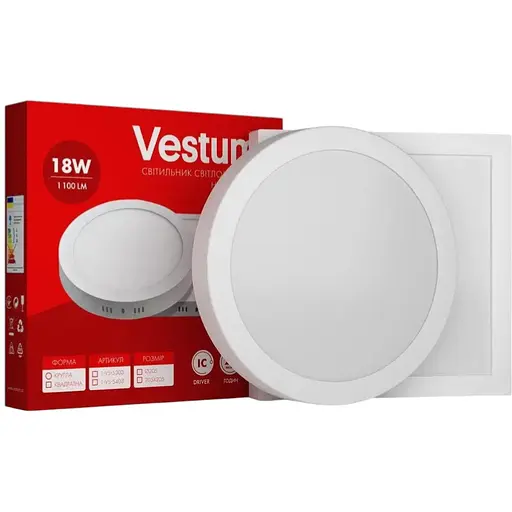 Круглий світлодіодний світильник Vestum накладний 18W 6000K 220V 1-VS-5307 - фото 1