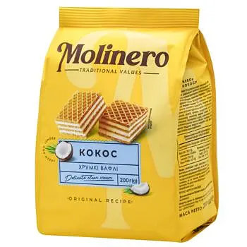 Вафлі Molinero зі смаком кокосу 200 г