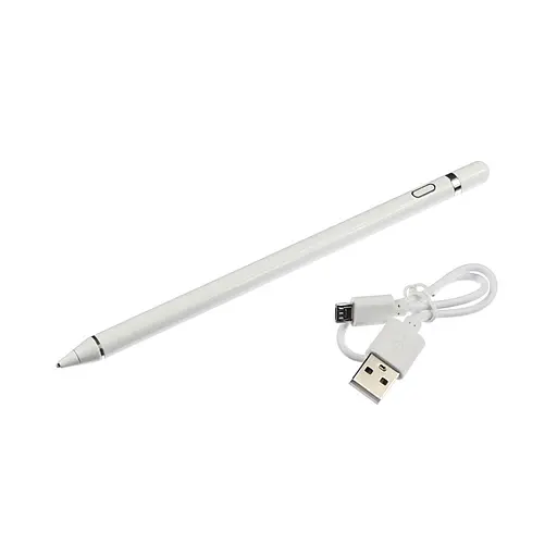 Стилус емкостный, высокоточный, активный, со встроенной батареей, алюминиевый, белый, с кнопкой Вкл./Выкл. - фото 2