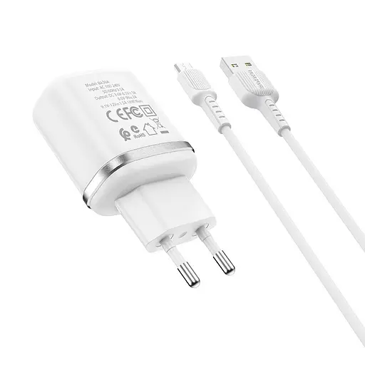 Зарядний пристрій Borofone BA36A USB QC 18W білий + кабель USB to MicroUSB - фото 3