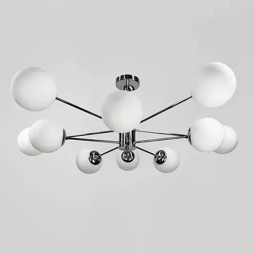 Потолочная серебряная люстра Right Selection на 10 плафонов Line F | Ст. CD111/10 CH+WT - фото 1