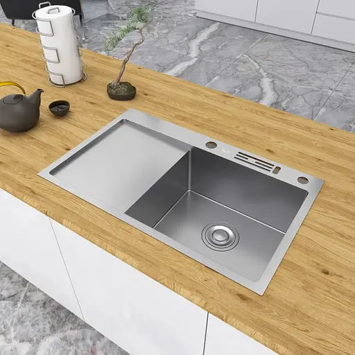 Кухонна мийка Nett NS-7848(L) з нержавіючої сталі з лівим крилом накладна - фото 5