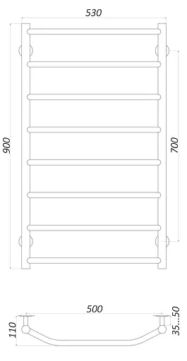 Водяна рушникосушка Unio LT W 900-500-8 Драбинка Трапеція, Хром - фото 3