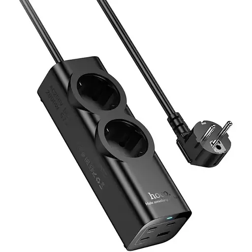 Сетевое зарядное устройство удлинитель Hoco NS10 USB/3 Type-C PD 67W 2 розетка 2m черный - фото 1