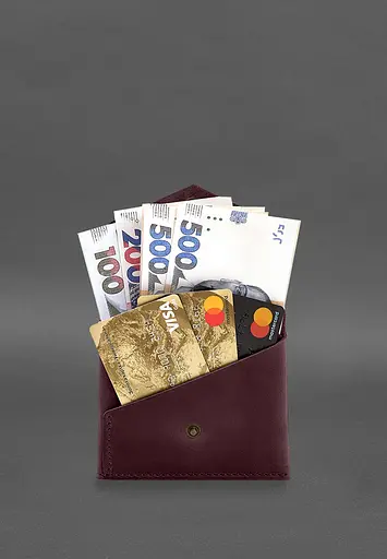 Кожаный кошелек mini 3.0 (кард-кейс) бордовый Crazy Horse - фото 5