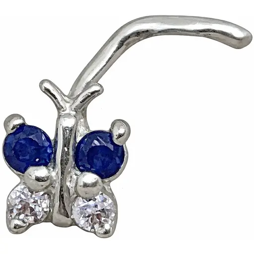 Серебряная серьга-пирсинг в нос Бабочка. 1041.5С Синий - фото 1