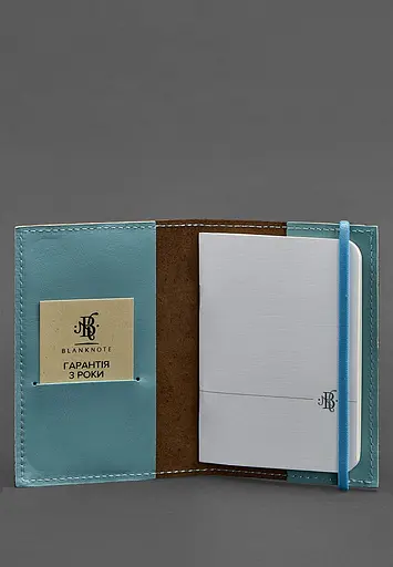 Кожаная обложка для паспорта 1.0 темно-коричневая с бирюзовым. - фото 3