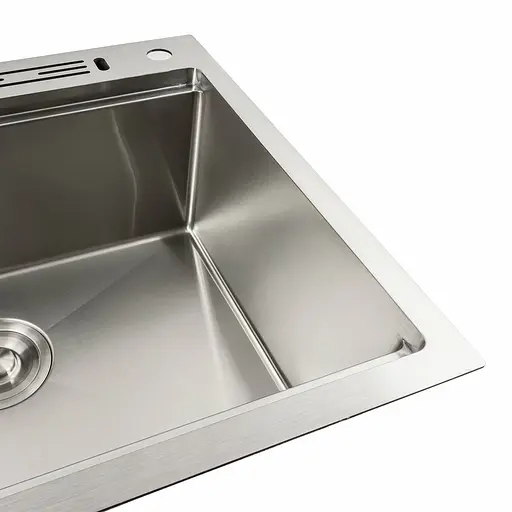 Кухонная мойка нержавейка 60x50 Platinum Handmade с подставкой для ножей (сифон круглый, 3,0/0,8), Нержавеющая сталь - фото 6