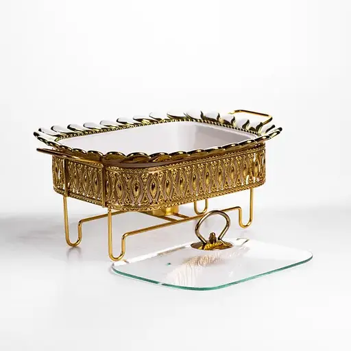 Мармитница фарфоровая Yiwu Tiffany 1 л квадратная со стеклянной крышкой на металлической подставке с подогревом 28х23х7 см для первых блюд SX42-1 - фото 6