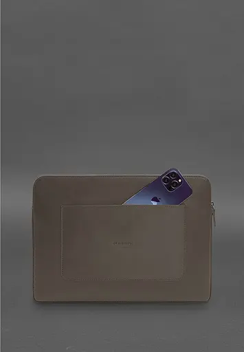 Кожаный чехол BlankNote для ноутбука на молнии с хлястиком и карманом Темно-бежевый - фото 3