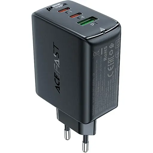 Мережевий зарядний пристрій Acefast A41 USB/2 Type-C QC PD PD65W GaN чорний - фото 1