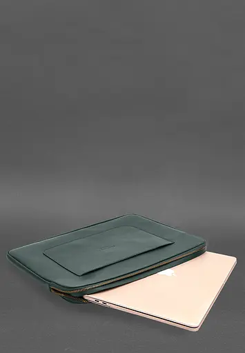 Кожаный чехол BlankNote для ноутбука на молнии с хлястиком и карманом Зеленый - фото 5