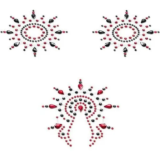 Пестис из кристаллов Petits Joujoux Gloria set of 3 - Black/Red, украшение на грудь и вульву