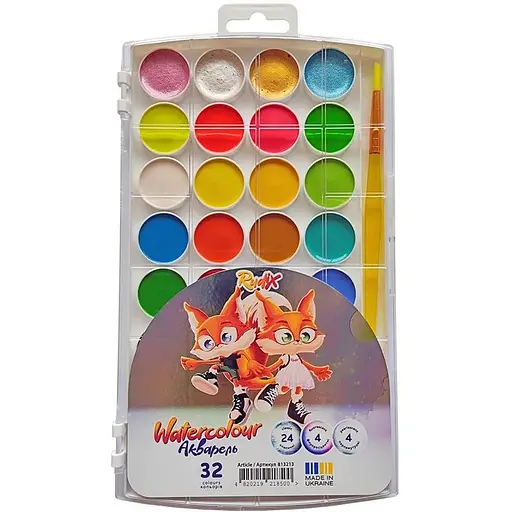 Набір акварельних фарб Rudix 32 кольори з пензлем - фото 2