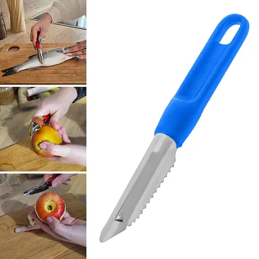 Рибочистка ніж для чищення риби та видалення серцевини з картоплі, яблук, груш та перців 18 см, Kitchette Синій 86235 - фото 2