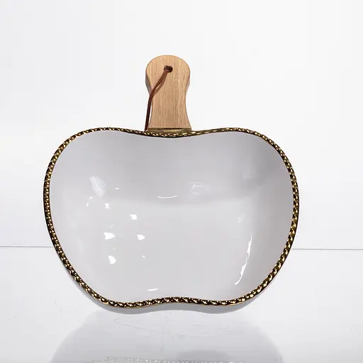 Тарелка фарфоровая глубокая с ручкой Яблоко 25×20×5 (см) сервировочное блюдо с ручкой для подачи тарелка сковорода Золото Yiwu ZJH-14-2 - фото 5