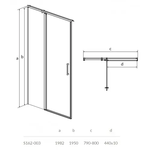 Душові двері Cersanit Moduo на завісах ліві 800x195 S162-003, Ліва, прозорий, хром - фото 2