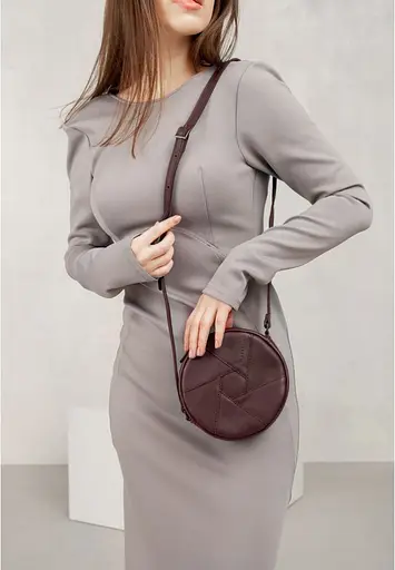 Шкіряна кругла жіноча сумка Бон-Бон бордова - фото 2