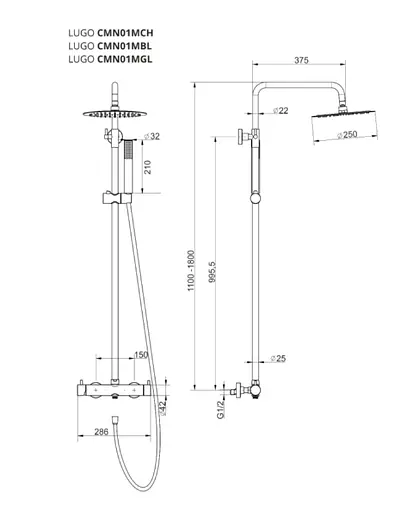 Душова система Corsan Lugo gold CMN01MGL, Золотий - фото 2