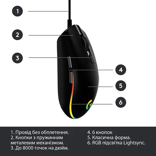 Мышь Logitech G102 Lightsync USB Black (910-005823) - фото 6
