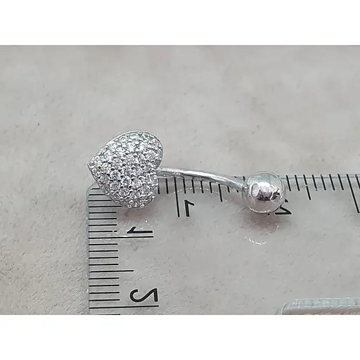 Серебряная серьга для пирсинга пупка Сердечко с фианитами. 7031.1С - фото 4