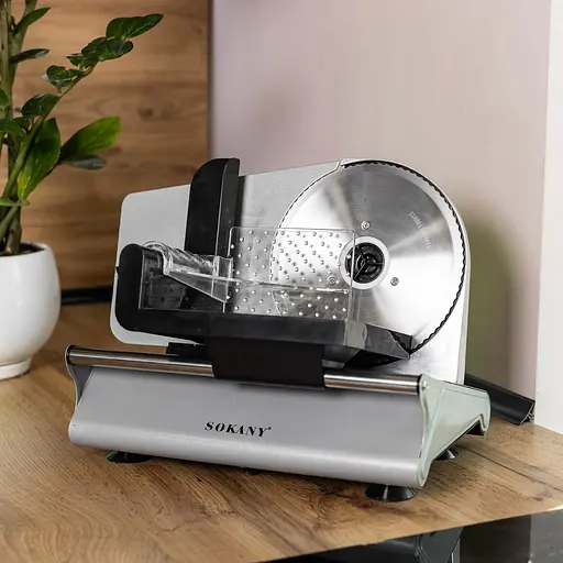 Слайсер електричний Sokany SK-446 500 Вт професійна скибкорізка для м'яса та продуктів Сріблястий - фото 9