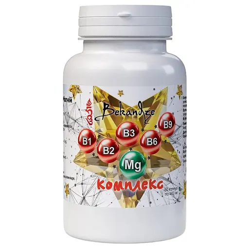 Комплекс вітамінів Bekandze B+ Магній від втоми та тривожності, заспокоює нерви, покращує сон та роботу серця 400 мг 60 капсул