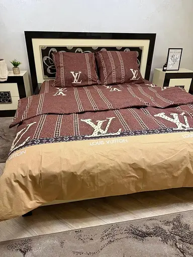 Постільна білизна бавовняна Луівітон новий Півтораспальна 150 x 220 Бязь Коричнева 50 х 70