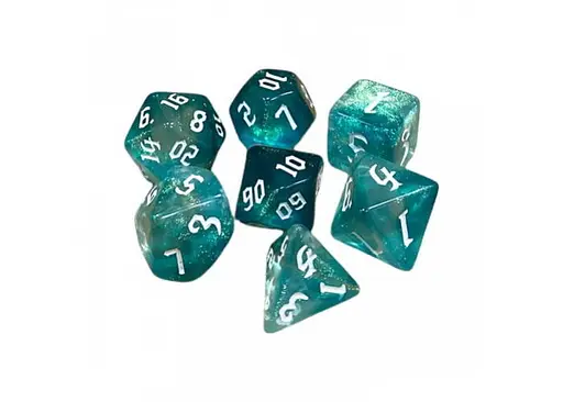 Набір кубиків Double Color Glitter 7 Dice Set - Aqua-White , 7 шт. (g7dglitdc06)