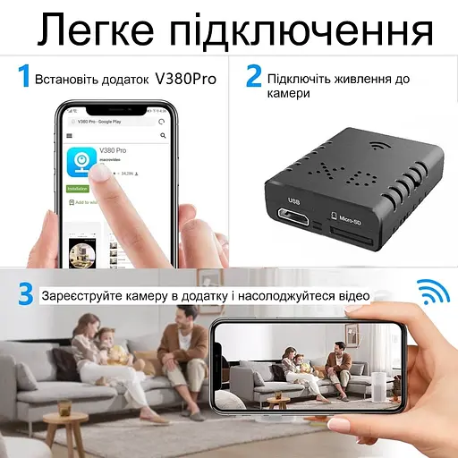 Мини камера wifi Nectronix XD WIFI, запись видео HD 1280х720, SD до 128 Гб, приложение V380PRO (101014) - фото 6