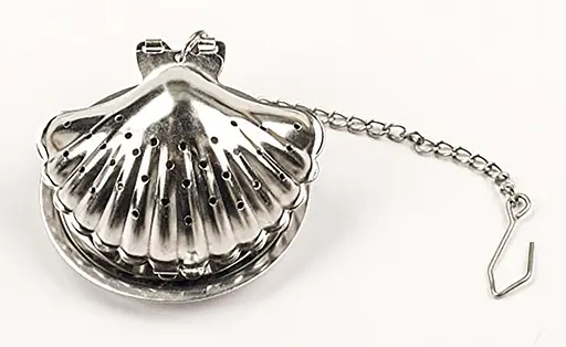 Ситечко заварник для заваривания чая и кофе в форме ракушки с цепочкой из нержавеющей стали Серебристый 88074 - фото 5