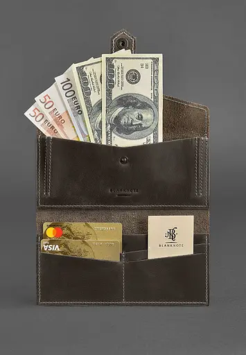 Кожаное женское портмоне 3.0 темно-коричневое с бирюзовым. - фото 3