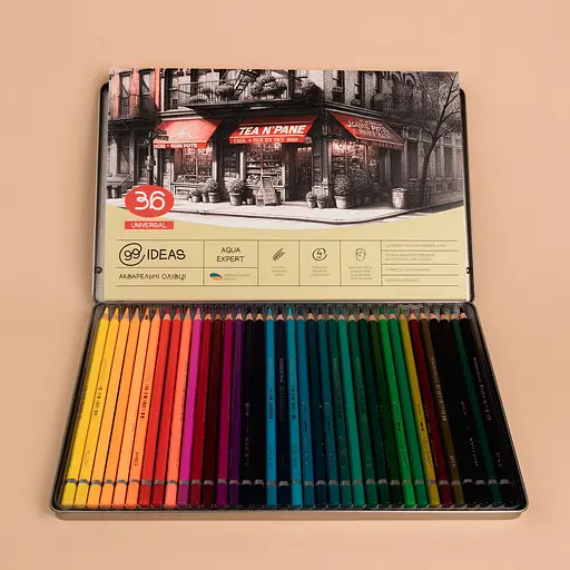 Набір олівців акварельних 99IDEAS "Aqua Expert" 36 кольорів, Universal Set, металева коробка, 99AE-36UNI - фото 4